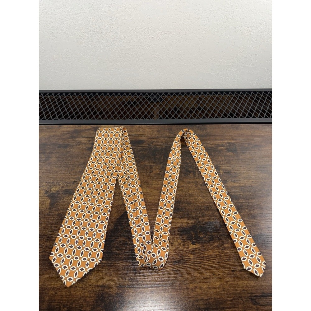J.Crew Italian Silk Tie Orange Navy Geometric Oval Pattern 57" 3" EUC